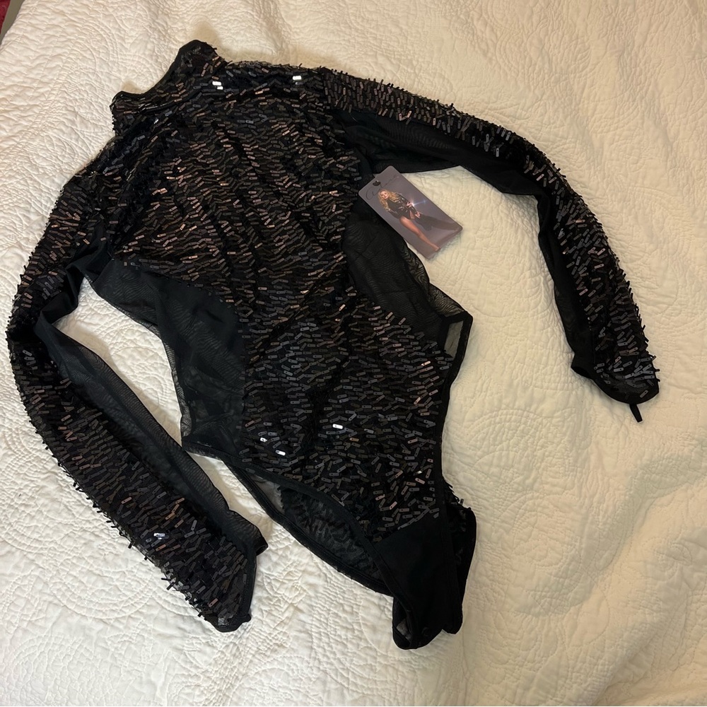 Brand New With Tags Reputation Era Black Sequin Turtle Neck Body Suit Large